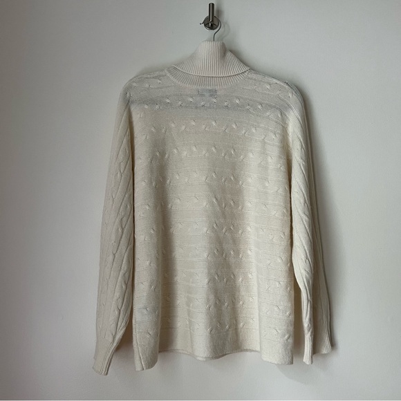 Bianco & Blu Cable Knit  Merino Wool Cashmere Blend Sweater Ivory White M - Picture 3 of 11